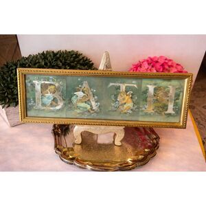 Stunning vintage foil art print BATH with cherubs must see
